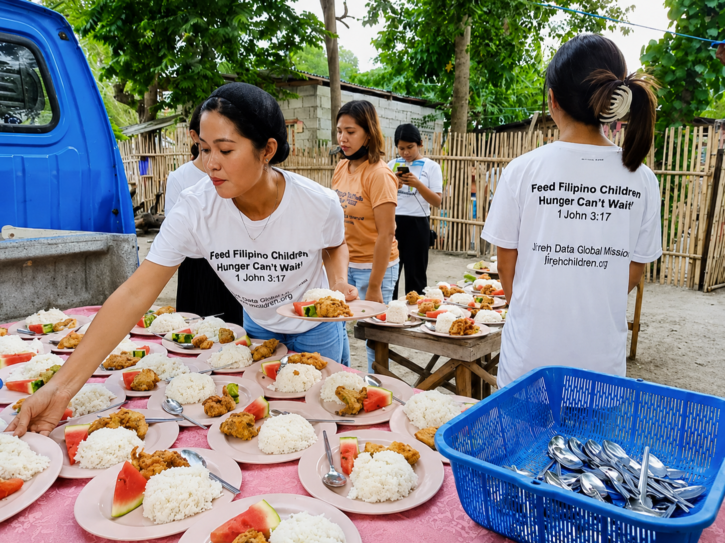Volunteers serving meals to Filipino children in Cebu